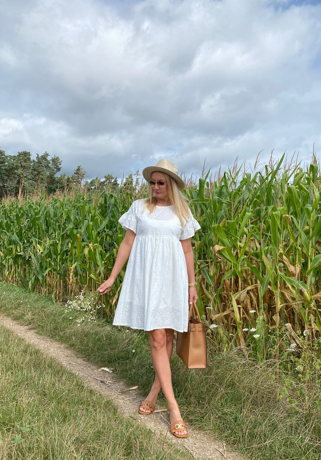 nachhaltiges Sommerkleid weiss Bio Baumwolle Spitze