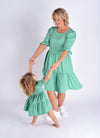 we samay Mini Me Partnerlook Kleid Mama und Kind in Grün aus 100% Tencel Lyocell